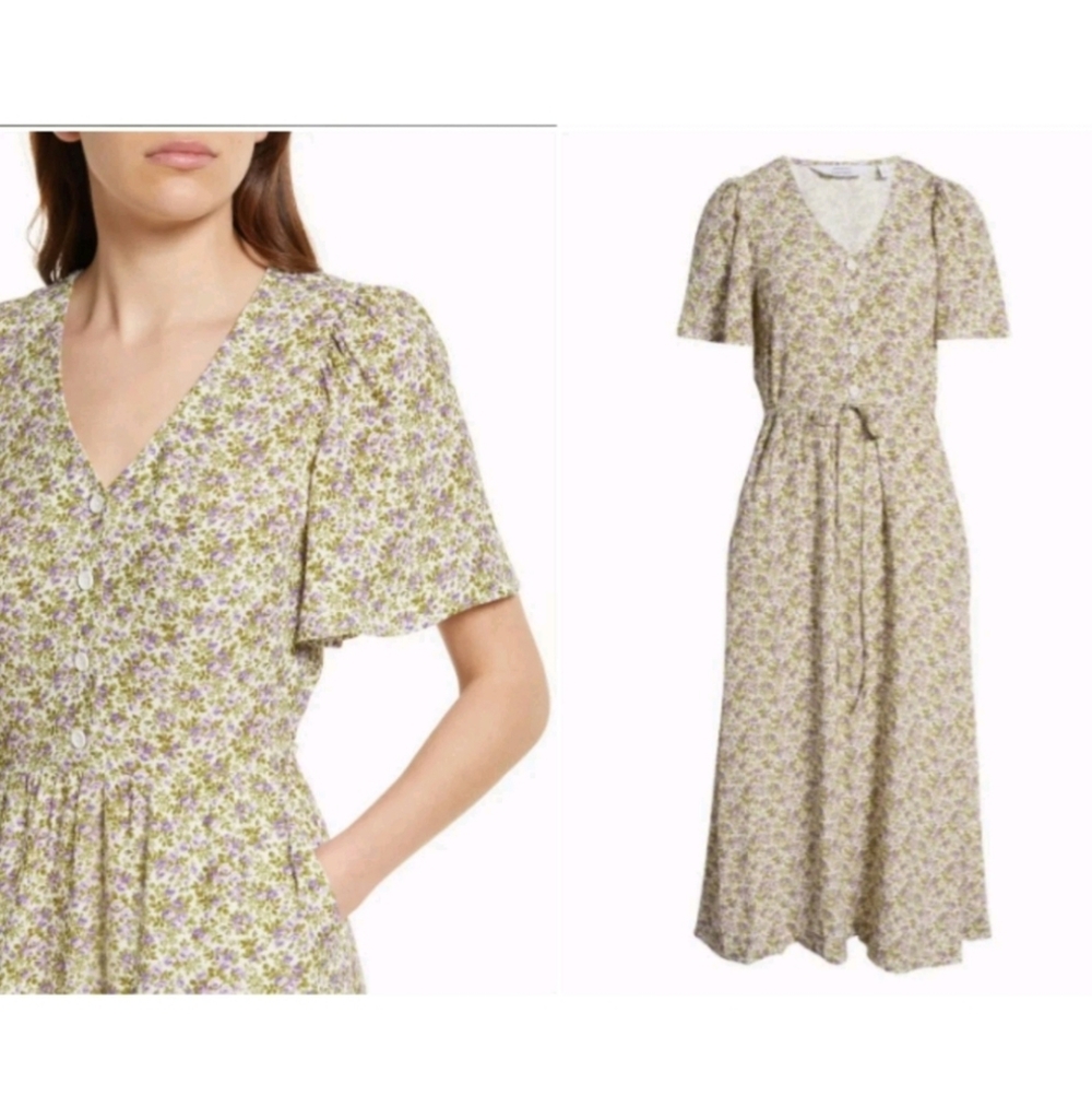 & Other Stories Floral Midi Dress in Light Green and Lavender
